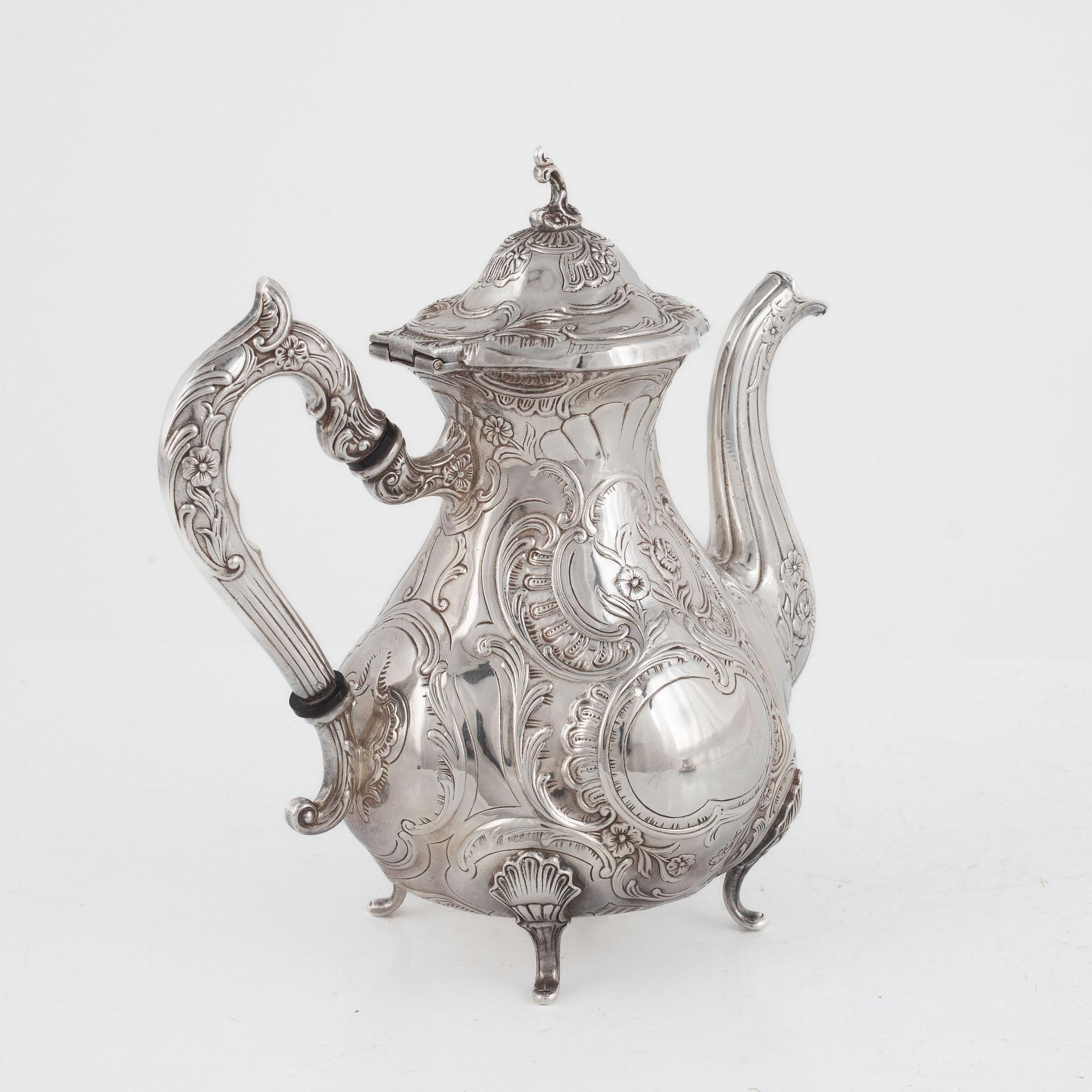 Kaffeservis, 4 delar, silver, rokokostil, GEWE, Malmö 1971-74.