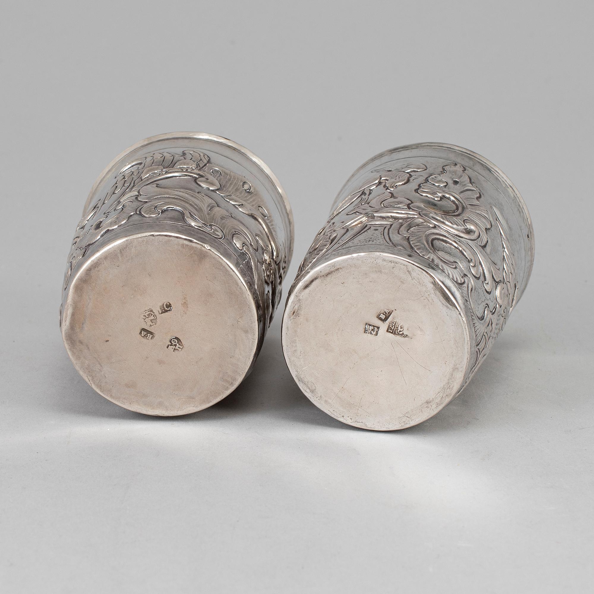 Two Russian 18th century silber beakers, unidentified makers mark, Moscow.