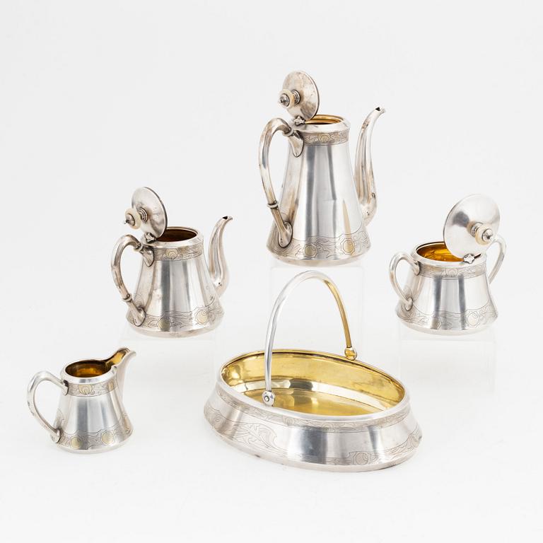 Adrian Ivanov, kaffeservis, 5 delar, silver, Art Nouveau.