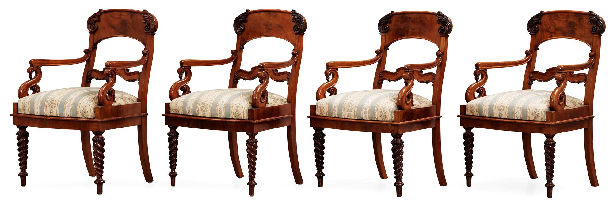 A set of Russian/Baltic late Empire 19th century four armchairs and six chairs.
