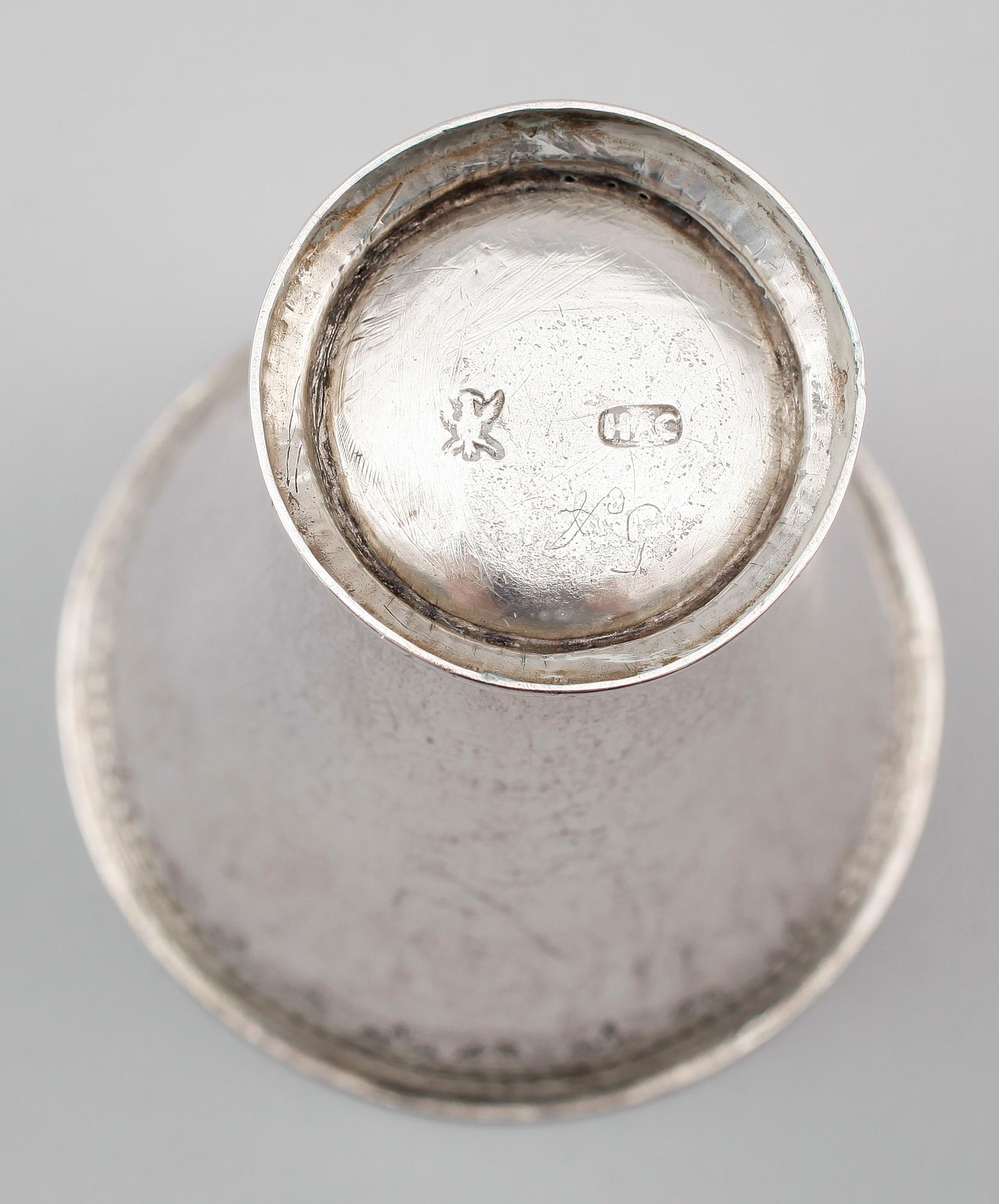 BÄGARE, silver, Henrik Adam Christiernin, Arboga 1740-1760. Vikt ca 60 g.