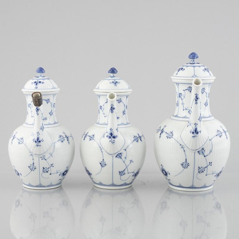 A group of five 'Blue Fluted Plain' porcelain Coffee Pots, Royal Copenhagen, models 46, 47, 48, 49, 1898-1923 and later.