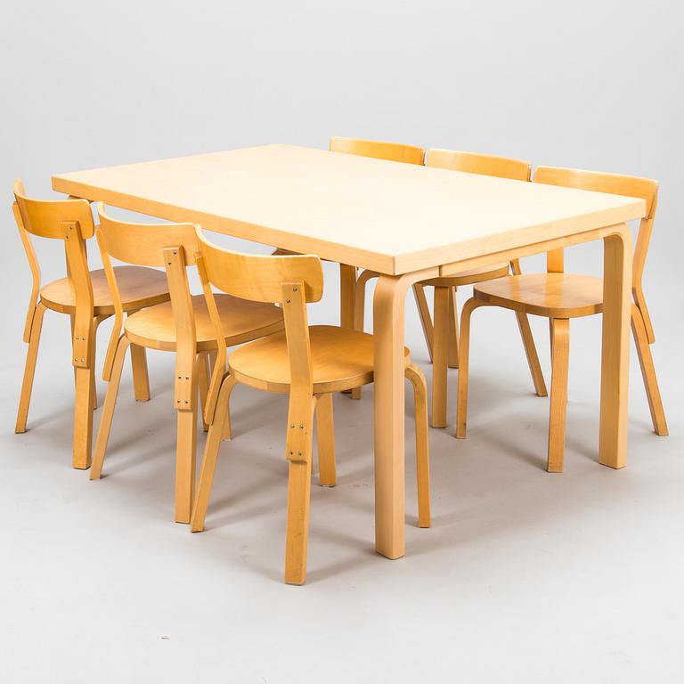 ALVAR AALTO, A table 82A and 6 chairs 69, Artek, latter half of the 20th century.