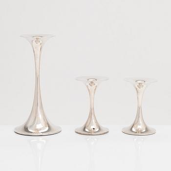 Tapio Wirkkala, three 'Trumpetti' silver candlesticks, Kultakeskus, Hämeenlinna 1994-97.