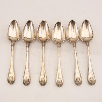 A 19th century set of 6 sivler spoons mark of HG Vogt Kristianstad 1838, weight 425 grams.