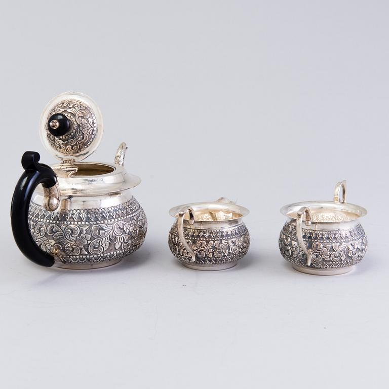 A 3-piece silver tea set, India, 20th Century.