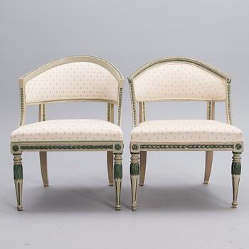 FOUR ARMCHAIRS, late gustavian, Sweden ca 1800.