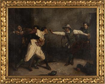 Engelsk skola, olja på duk, signerad Poncy och daterad 1876.