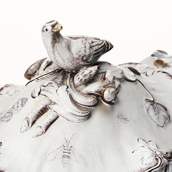 A Swedish Marieberg faience tureen with cover, dated 1768.