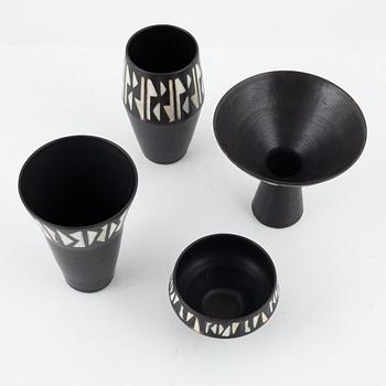 Carl-Harry Stålhane, four 'Unika' vases and bowls, stoneware, Rörstrand, Sweden, 1957.