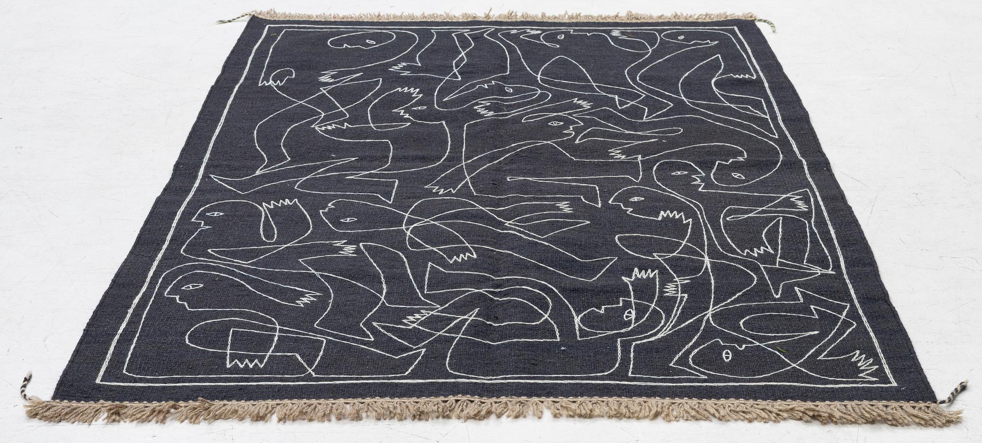 Matta, handbroderad Kelim, 183 x 126 cm.