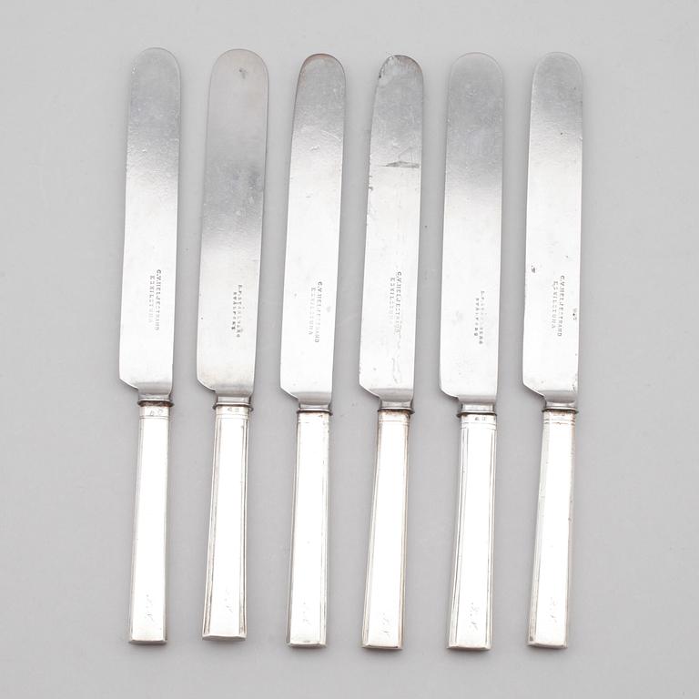 MATKNIVAR, 6 st, silver, Anders Gustaf Englund, Malmköping 1864.