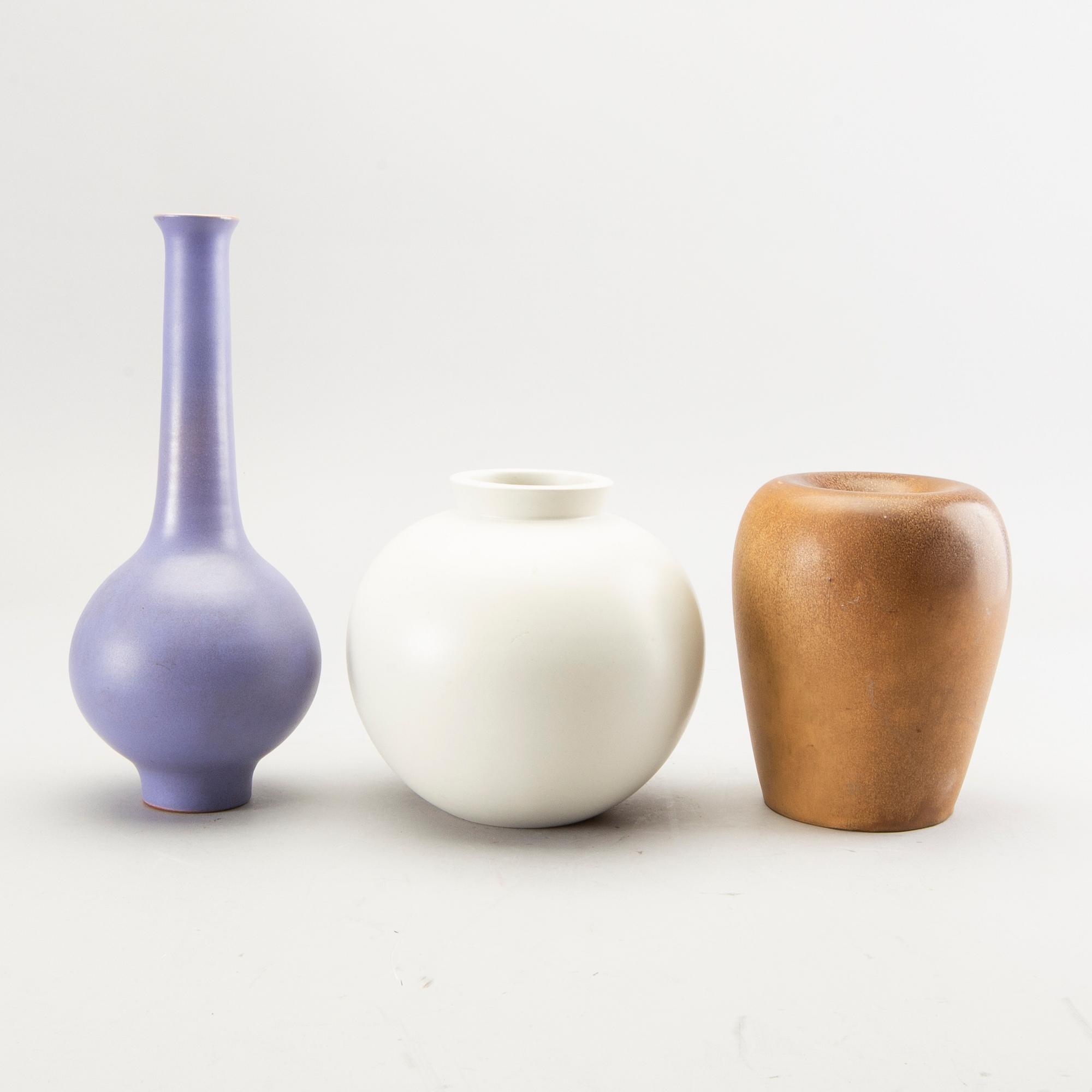 Three ceramic vases, amongst others Wilhelm Kåge, Gustavsberg and Anna-Lisa Thomson, Upsala-Ekeby.