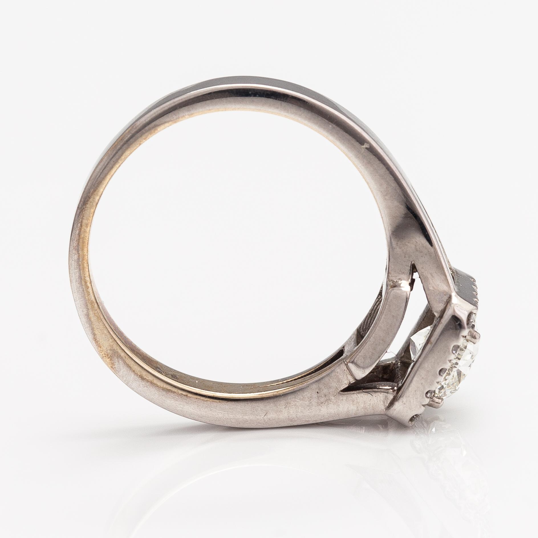 Sormus, 14k valkokultaa, timantteja n. 1.22 ct yht.