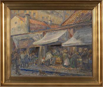 Axel Erdmann, oil on paper-panel, signed and dated 1949-53.