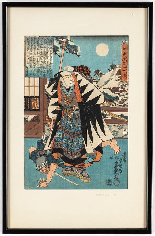UTAGAWA KUNISADA (TOYOKUNI III) (1786–1864), färgträsnitt, tre st, Japan, 1800-tal.