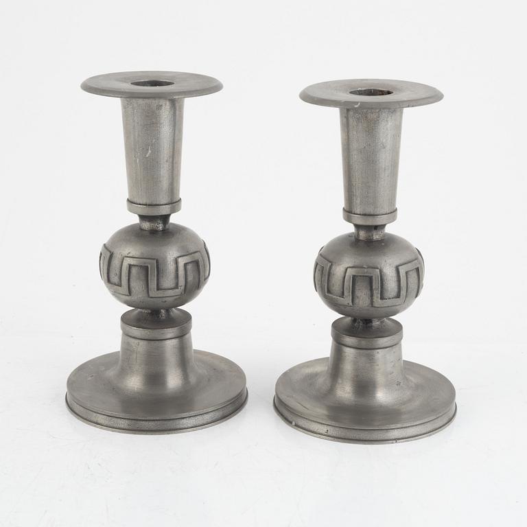 Edvin Ollers, a pair of pewter candlesticks, Stockholm 1960.