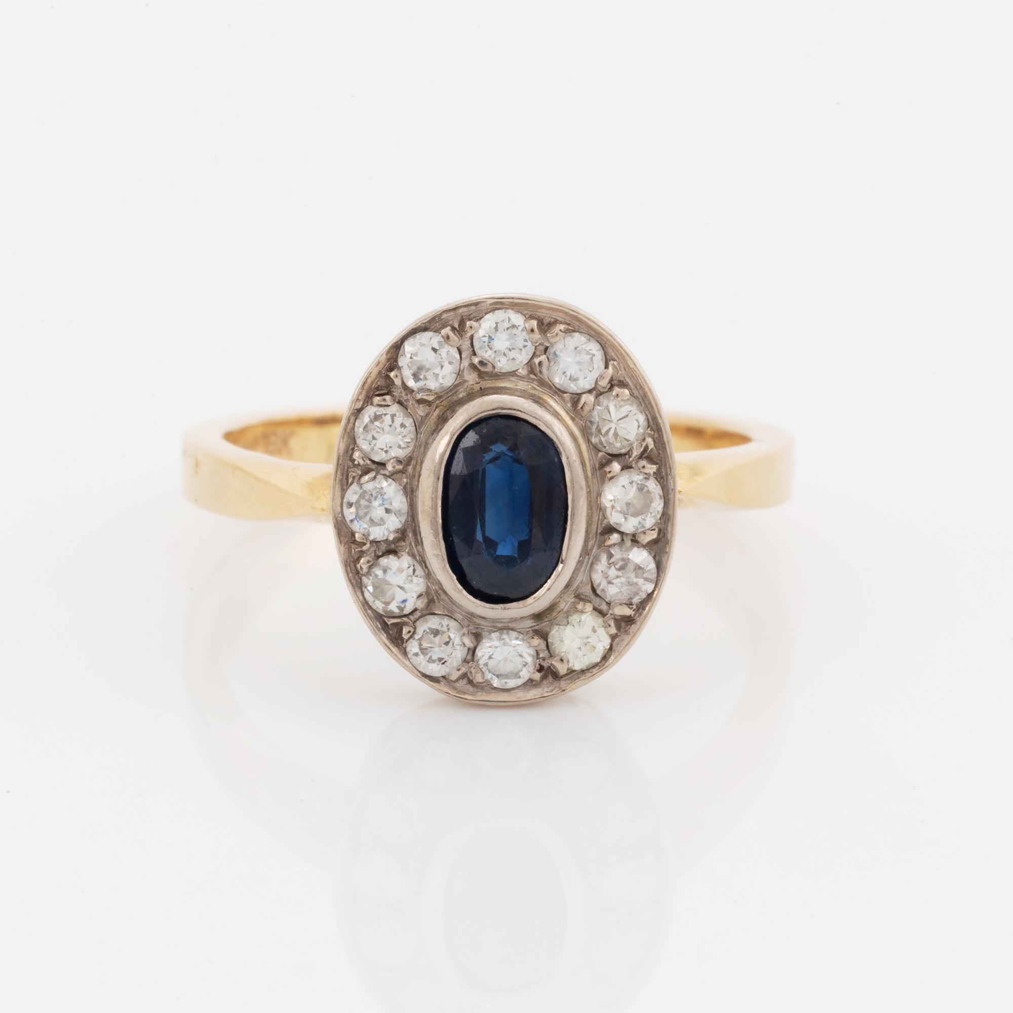 Sapphire and brilliant-cut diamond ring.