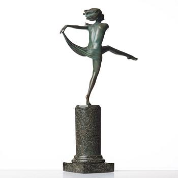 JOSEF LORENZL, a patinated bronze art déco sculpture of a dancer, Austria.