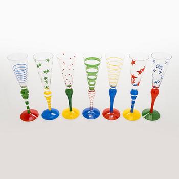 Anne Nilsson, a set of twelve 'Clown' champagne glasses, Orrefors.