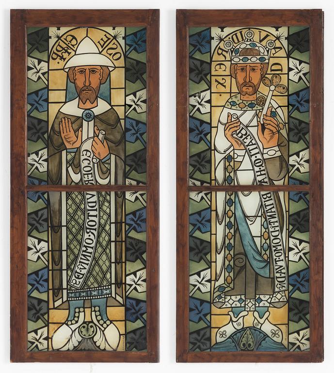 A pair of painted windows, around 1900.