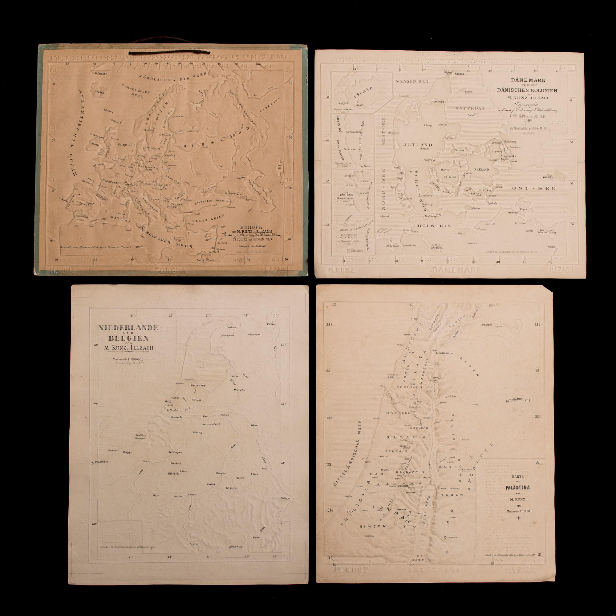 UNDERVISNINGSMATERIAL FÖR SYNSKADADE, 4 st, M. Kunz, Tyskland 1800-talets slut.