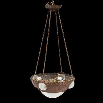 A turn of the century, copper, Jugendstil, ceiling light from ca 1900.