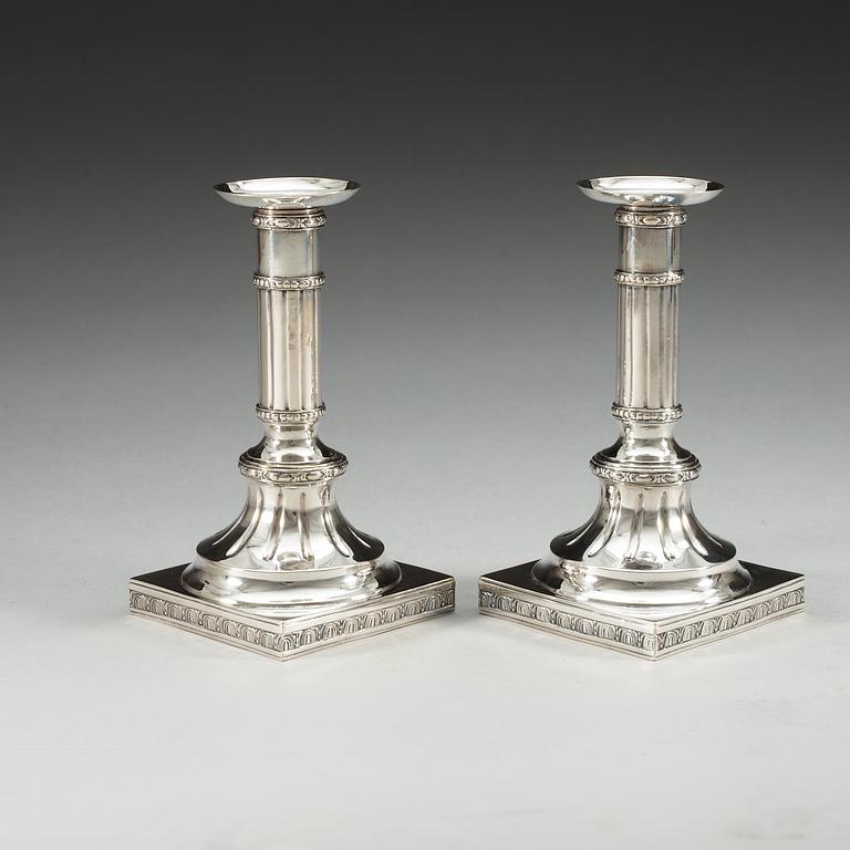 A pair of Swedish 18th century silver candlesticks, makers mark of Petter Eneroth, Stockholm 1781.