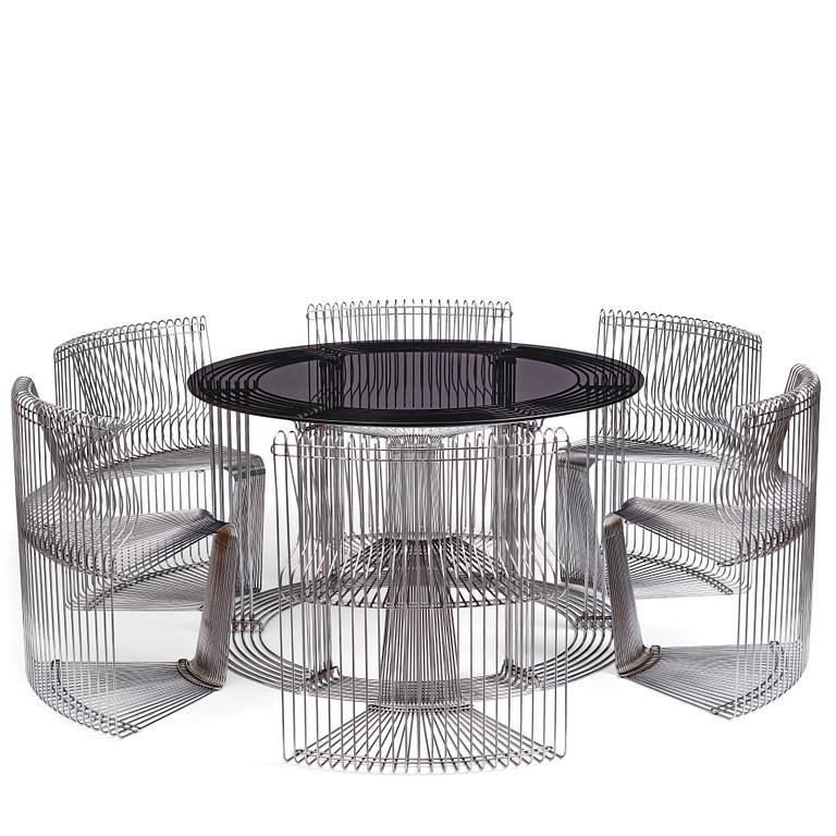 Verner Panton, a "Pantonova" dining table with 6 chairs,
Fritz Hansen, Denmark, ca 1971.