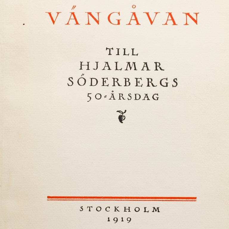 BOK, Vängåvan till Hjalmar Söderbergs femtioårsdag den 2 juli 1919, numrerad 147/300.