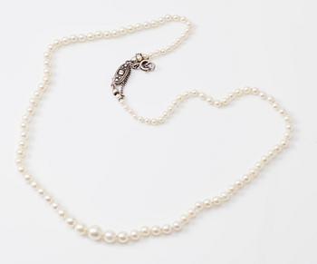 COLLIER, silver, markasiter och odlade pärlor, 1900-talets mitt.