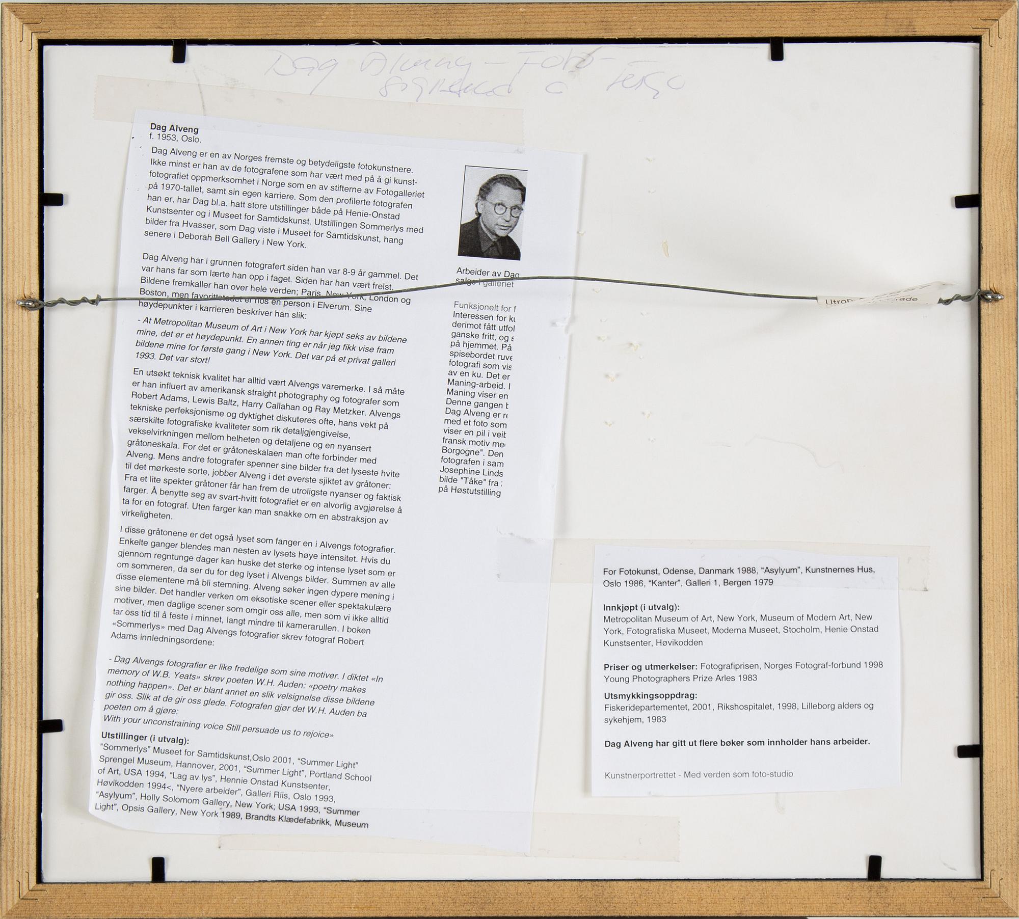 DAG ALVENG, a pair of photographs, signed verso.
