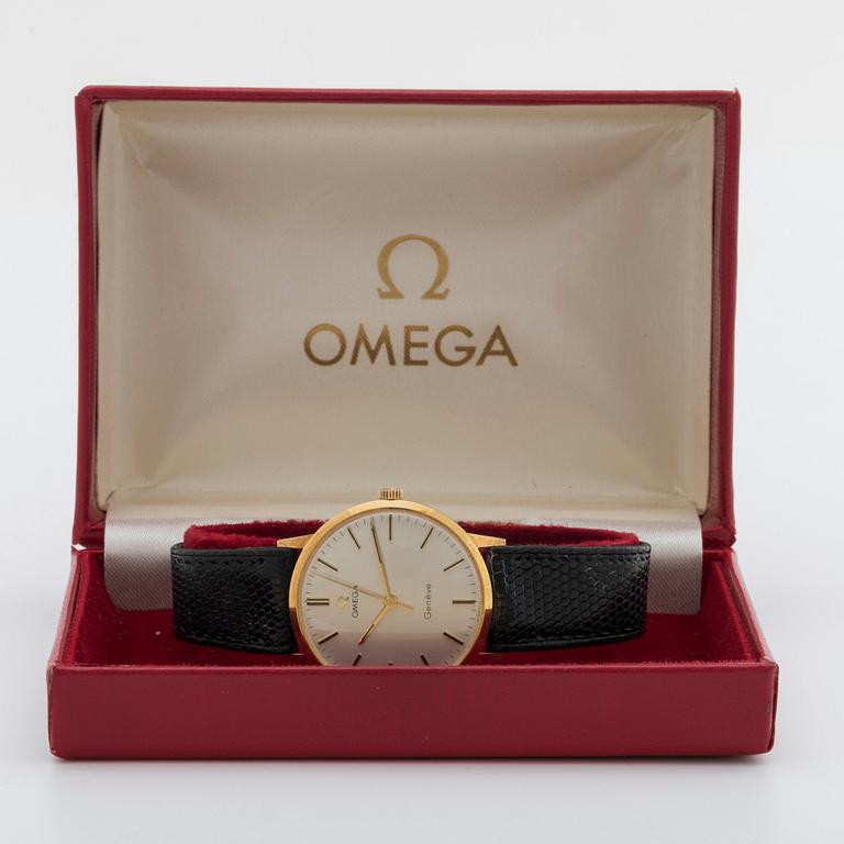 A 14 ct gold Omega Geneve wrist watch.