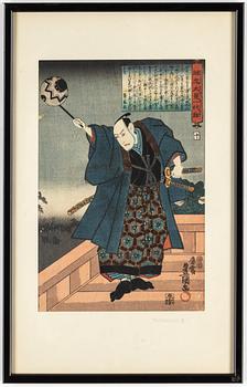 UTAGAWA KUNISADA (TOYOKUNI III) (1786–1864), färgträsnitt, tre st, Japan, 1800-tal.