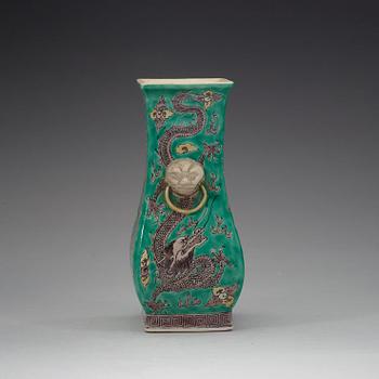 A green bisquit dragon vase, Qing dynasty 19th century.