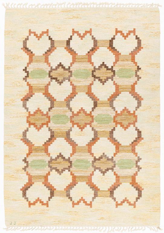 Judith Johansson, a carpet, 'Bästhult', flat weave, ca 240 x 172 cm, signed JJ.