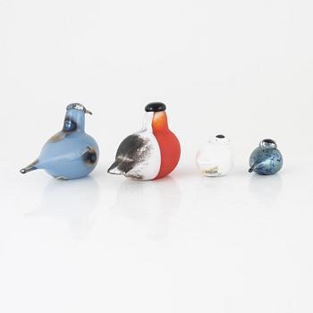 Oiva Toikka, glasfåglar, 4 st,  Nuutajärvi Notsjö, Iittala, Finland.