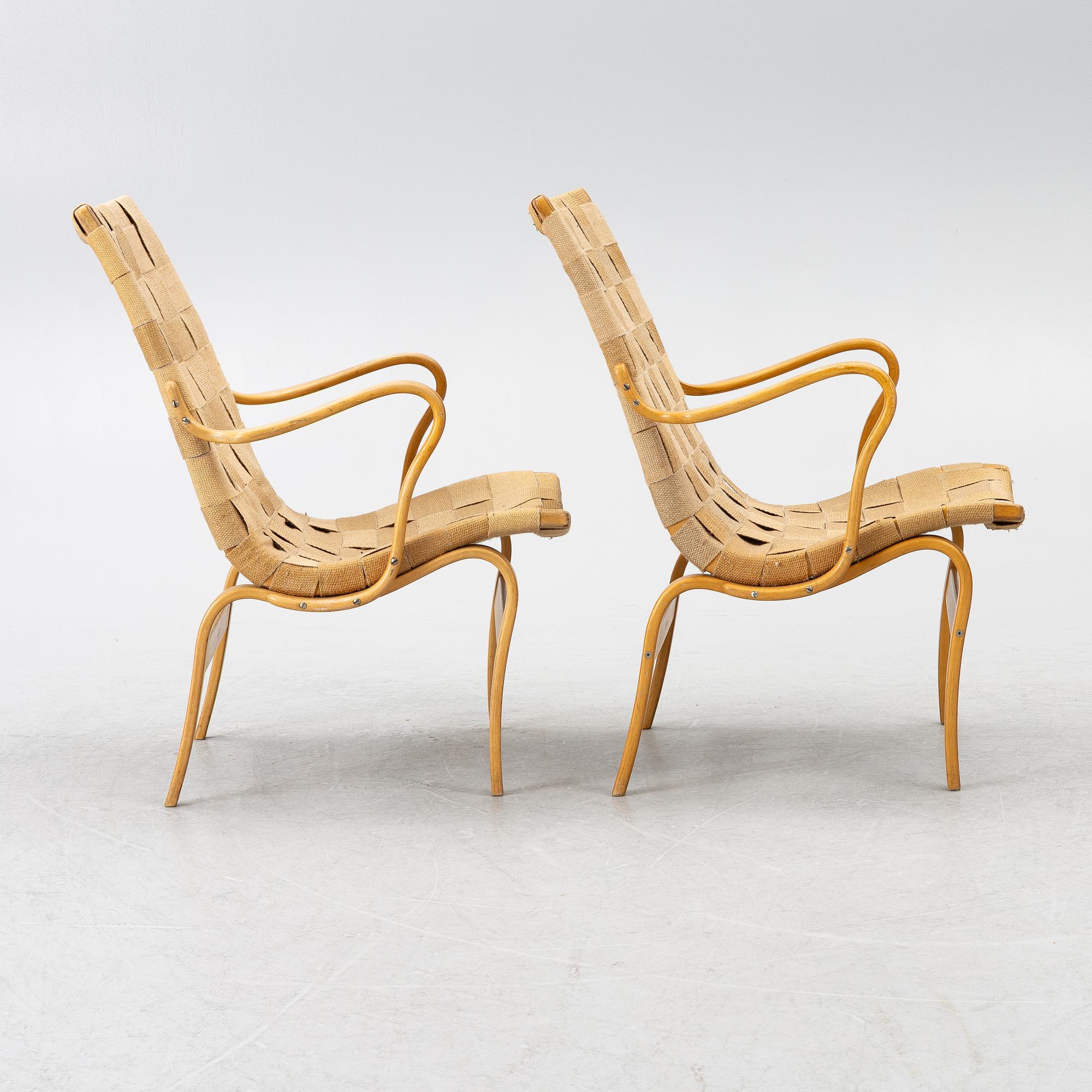 Bruno Mathsson, a pair of 'Eva' armchairs, Firma Karl Mathsson, Värnamo, 1959-62.