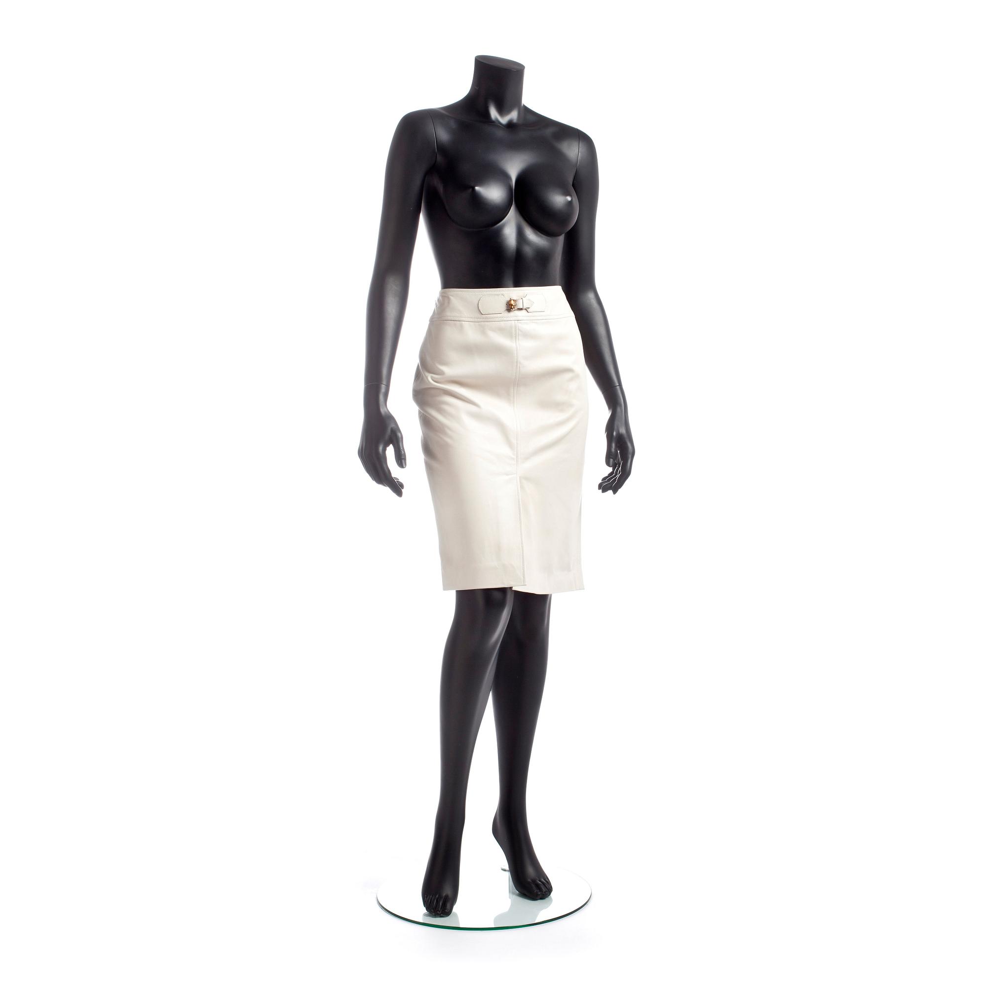GUCCI, a white leather skirt.
