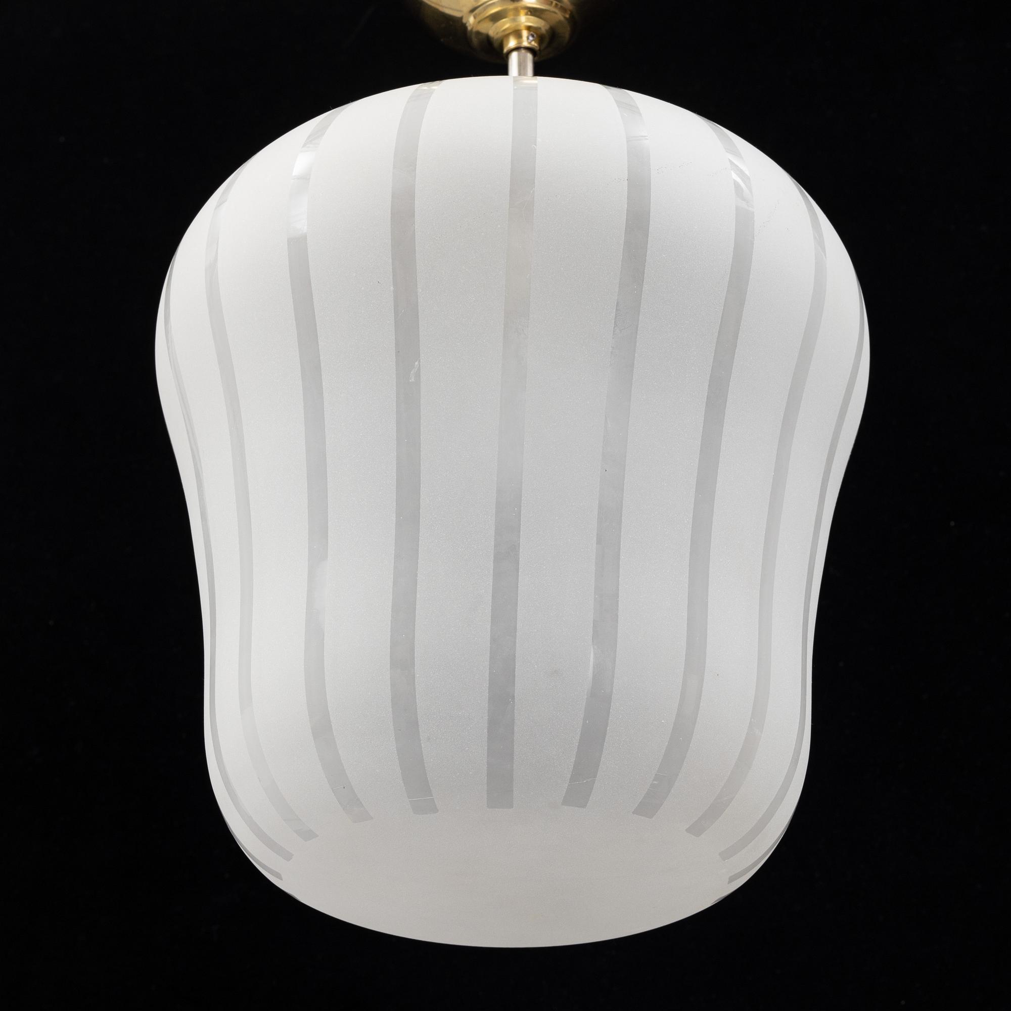 A Swedish Modern glass and brass ceiling light, Orrefors, 1940's.