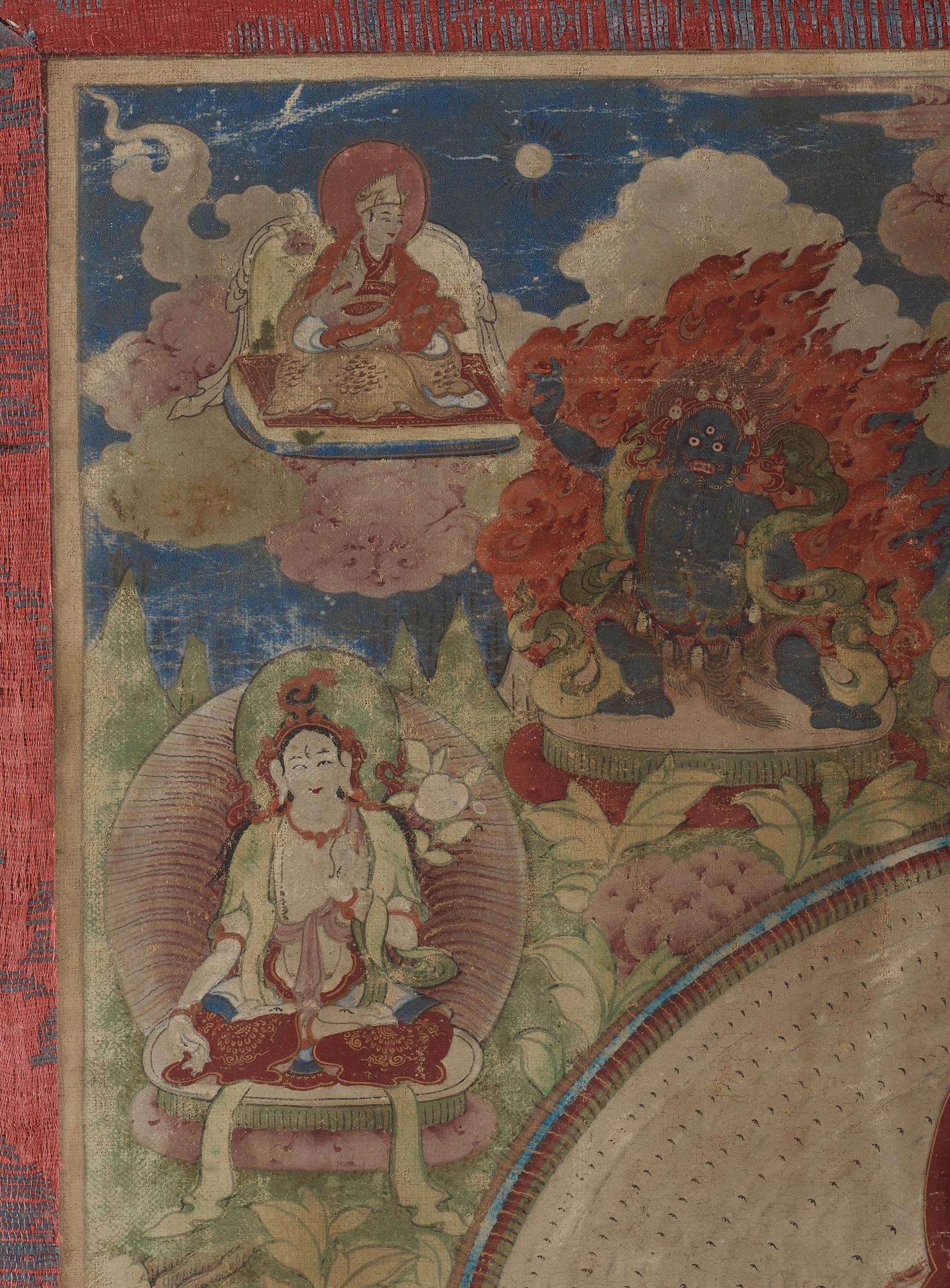 THANGKA, färgpigment på bomull och papper. Tibet, 17/1800-tal.