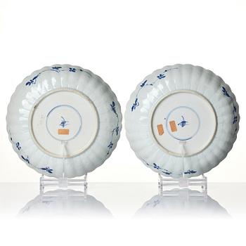 A pair of blue and white 'floral' dishes, Qing dynasty, Kangxi (1662-1722).