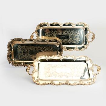 A set of three slightly different epns trays mid 1900s.