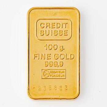 Gold bar, 24K gold, weight 100 g.