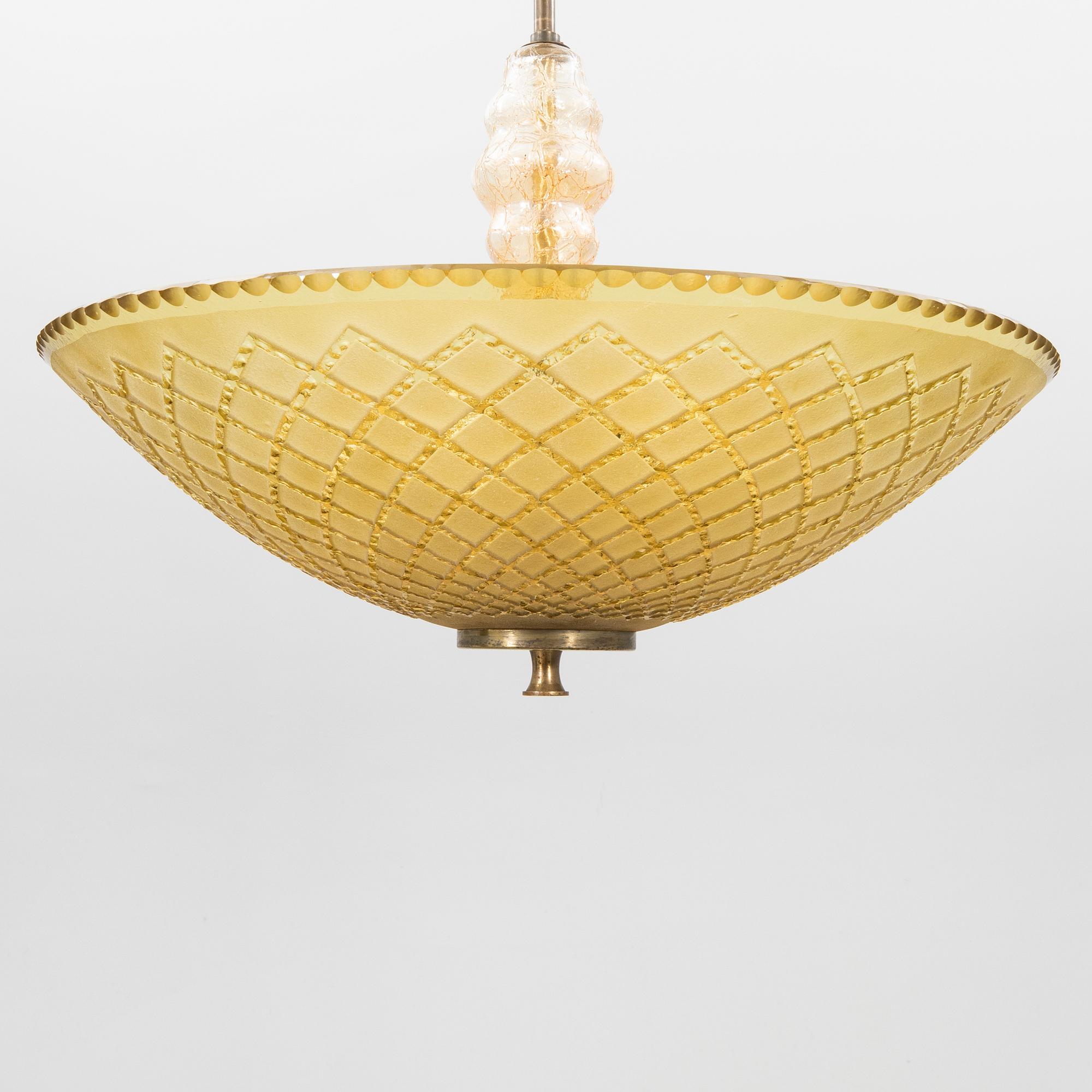 Ceiling lamp glass Swedish Modern 1940s.