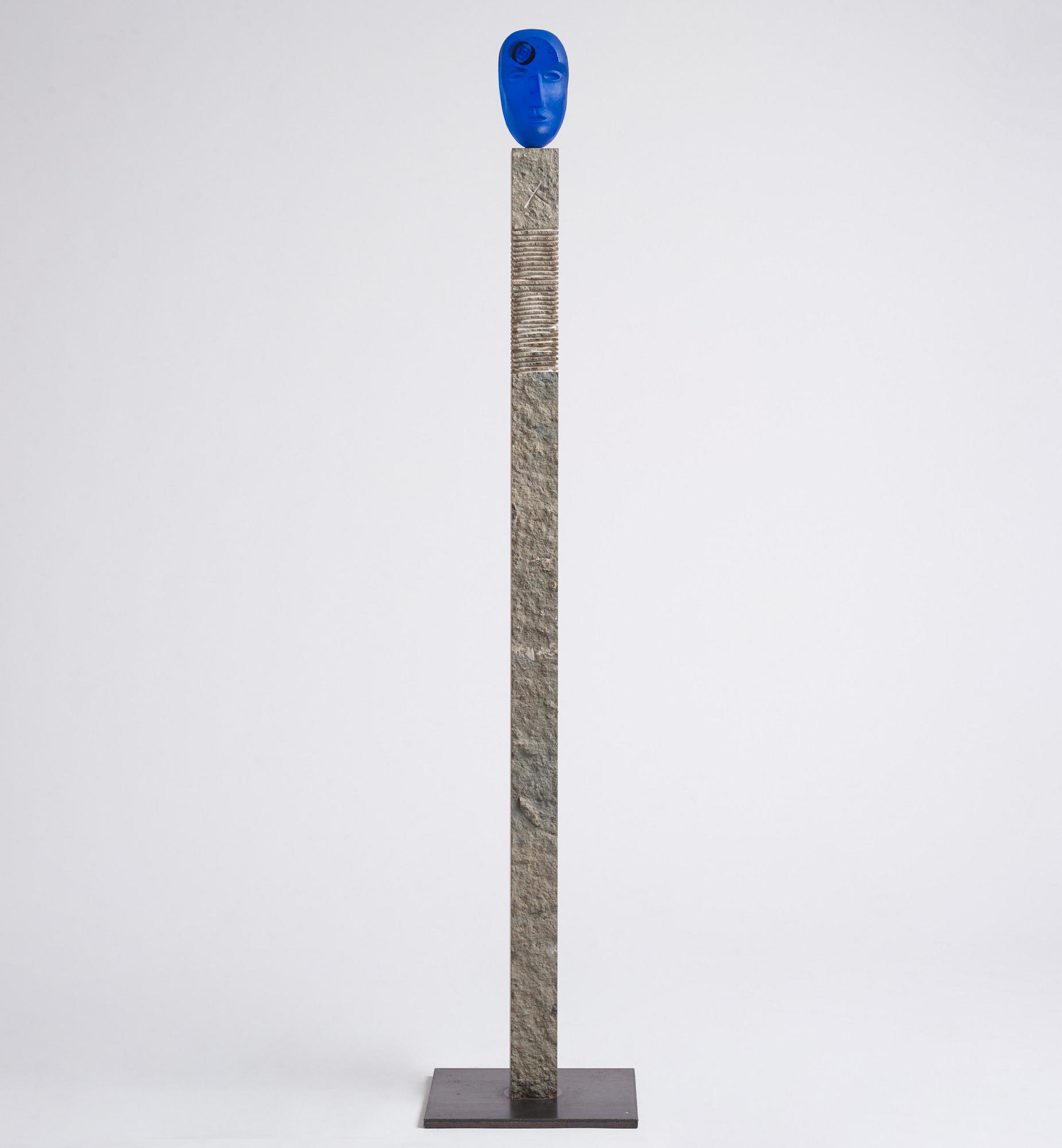 Bertil Vallien, a unique cast glass sculpture, head on stand, Kosta Boda, Sweden.