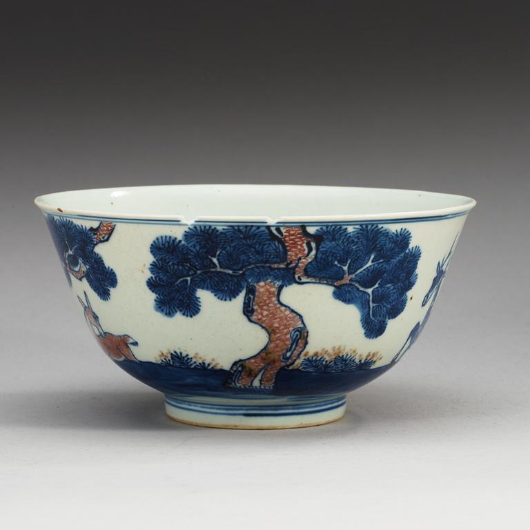 A underglaze blue and red bowl, Qing dynasty, 19th Century, with Jiaqing seal-mark.