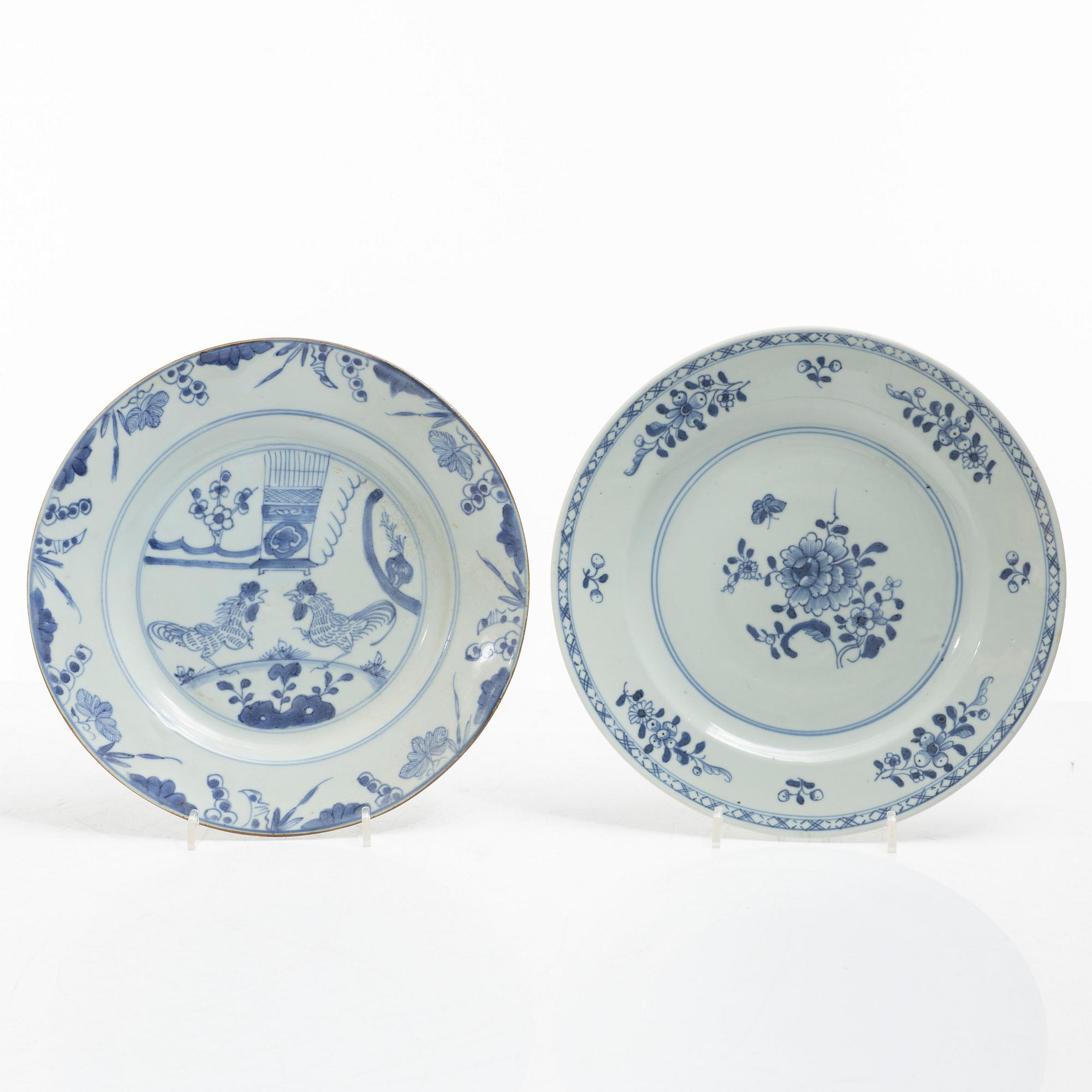 Eleven blue and white porcelain plates, China, Qing dynasty 18th century.