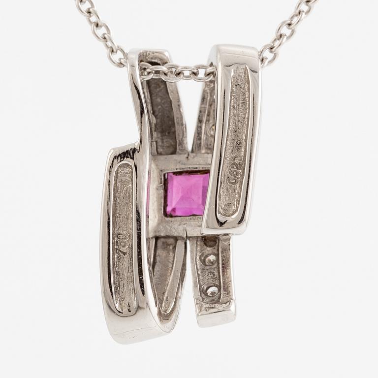 Pendant, 18K white gold with ruby and small diamonds, with chain 18K white gold.