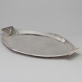 A Swedish Art Nouveau silver tray decorated with stylized sprays of flowers, maker's mark CF Carlman, Stockholm, 1904.